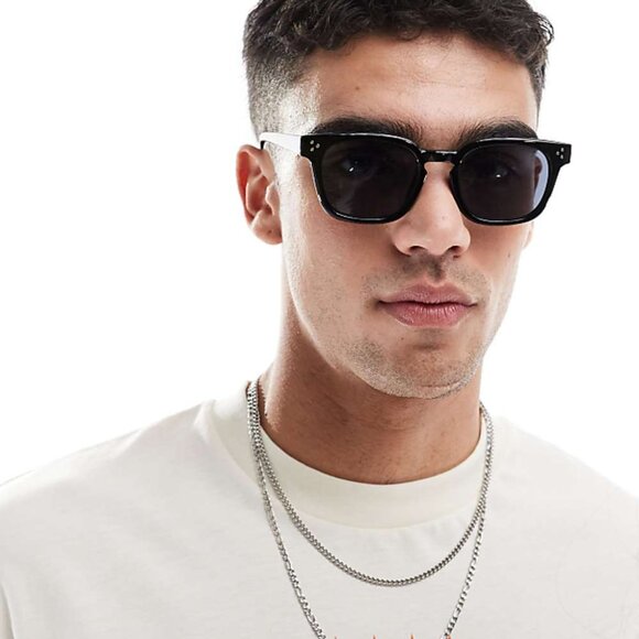 ASOS black frame Classic rectangular shape sunglasses - Picture 2 of 8